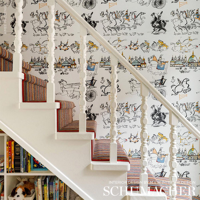 Schumacher Horses Multi On White Wallpaper Sample 2703960