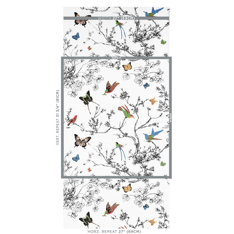 Schumacher Birds & Butterflies Multi On White 2704420 Wallpaper | 40%