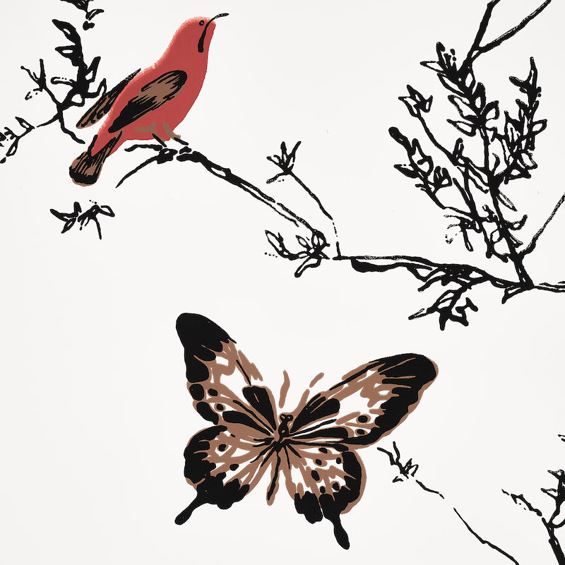 Schumacher Birds & Butterflies Multi On White Wallpaper Sample 2704420