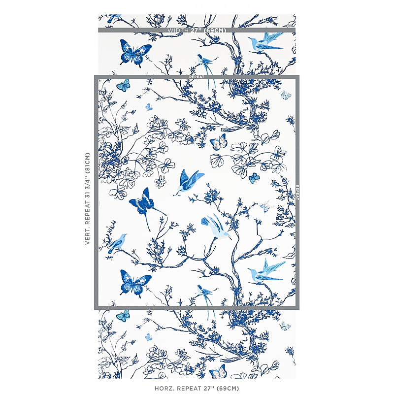 Schumacher Birds & Butterflies Porcelain Wallpaper Sample 2704421