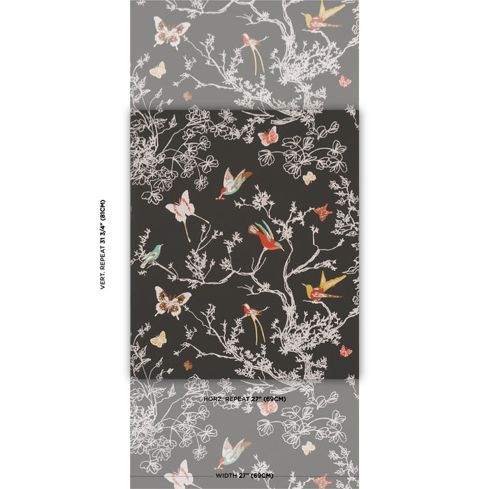 Schumacher Birds & Butterflies Graphite Wallpaper 2704422