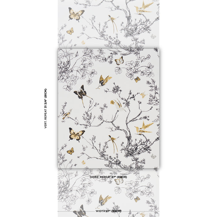 Schumacher Birds & Butterflies Neutral Wallpaper Sample 2704424