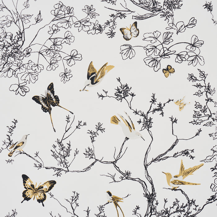 Schumacher Birds & Butterflies Neutral Wallpaper Sample 2704424