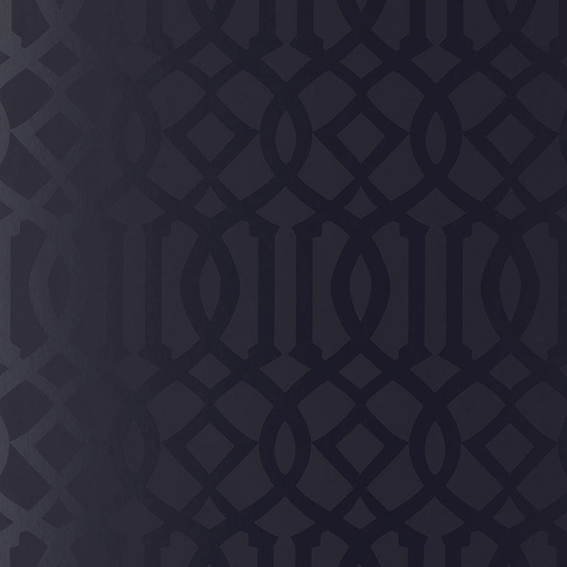 Schumacher Imperial Trellis Onyx Gloss Wallpaper Sample 2707215
