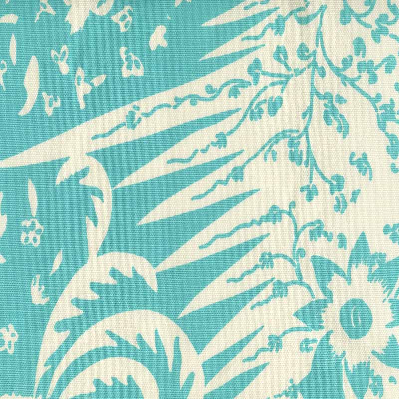 Quadrille Les Indiennes Turquoise On Tint Fabric Sample 302662F