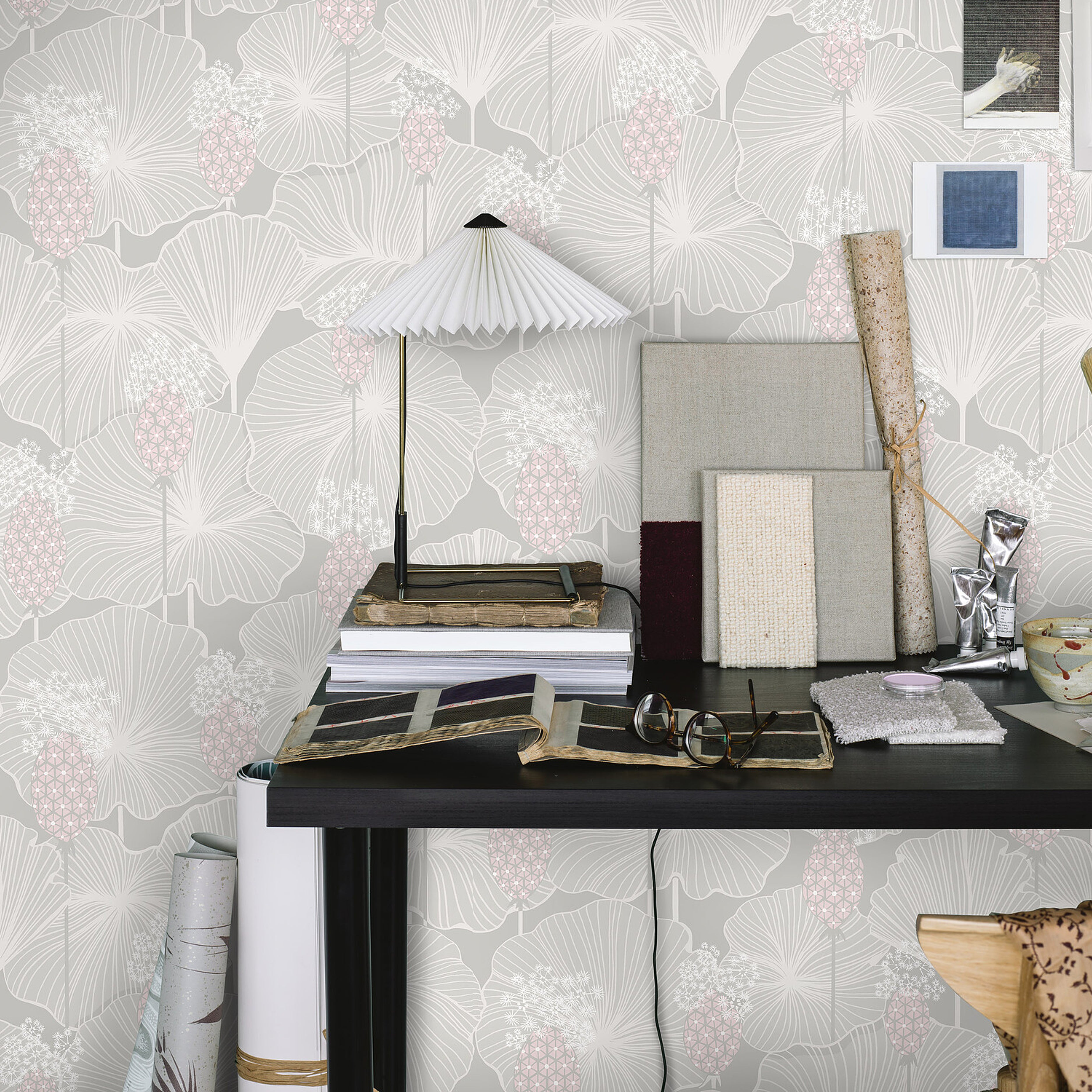 Schumacher Umbrella Leaves Grey Wallpaper Sample 3120