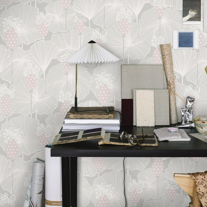Schumacher Umbrella Leaves Grey Wallpaper Sample 3120