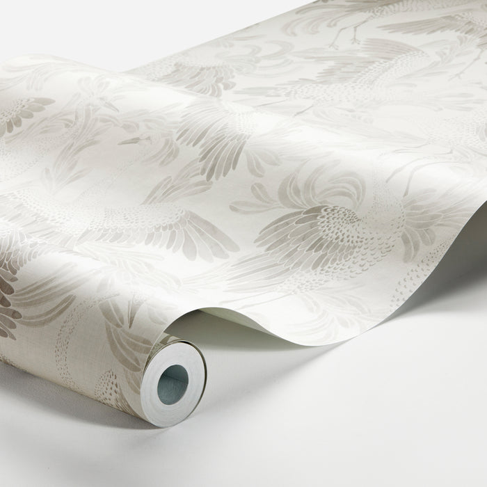 Schumacher Dancing Crane Grey Wallpaper Sample 3130