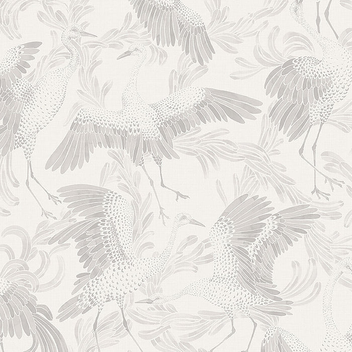 Schumacher Dancing Crane Grey Wallpaper Sample 3130