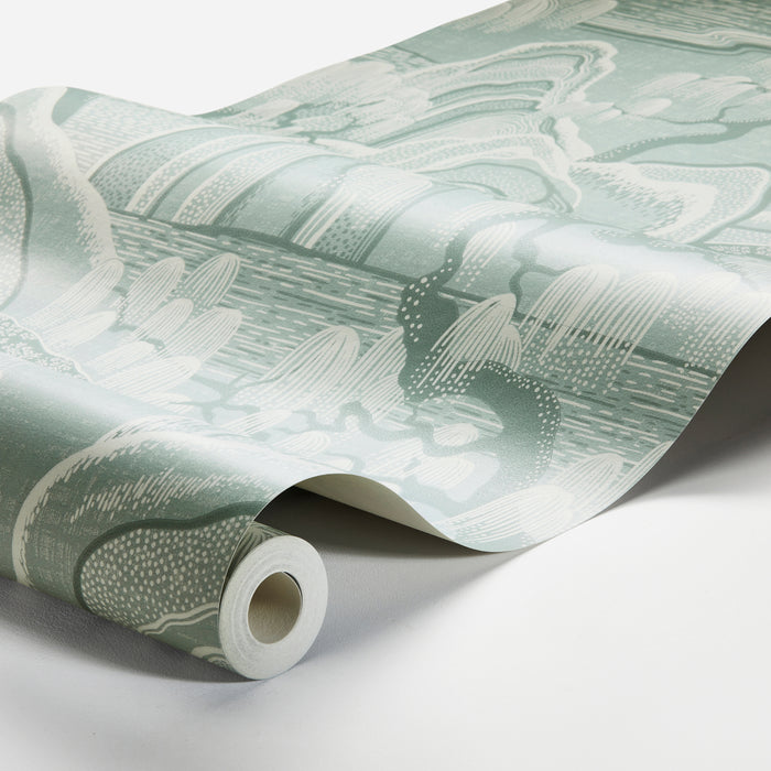 Schumacher Indigo Garden Mineral Wallpaper Sample 3131
