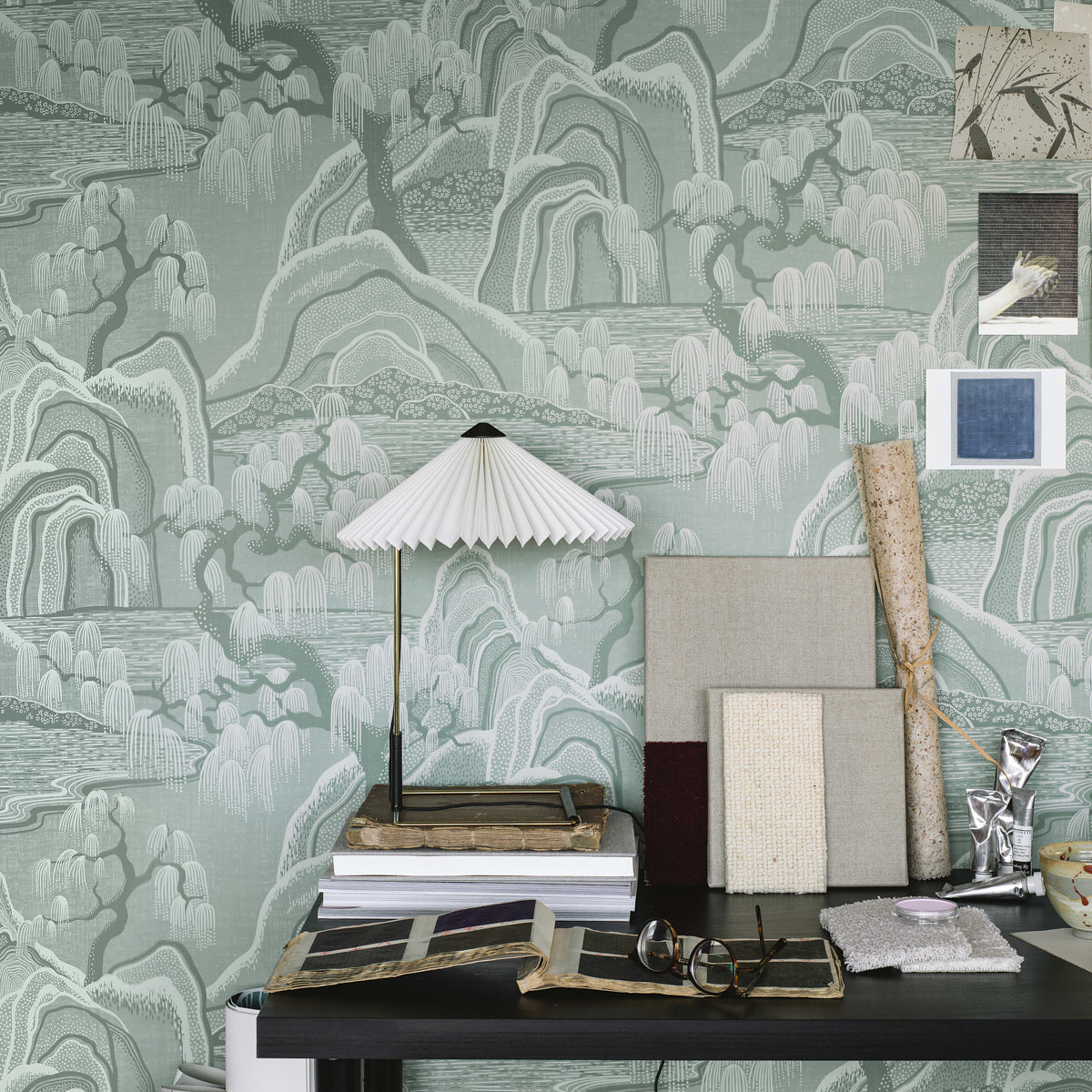 Schumacher Indigo Garden Mineral Wallpaper Sample 3131