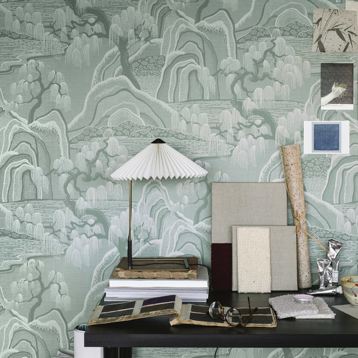 Schumacher Indigo Garden Mineral Wallpaper Sample 3131