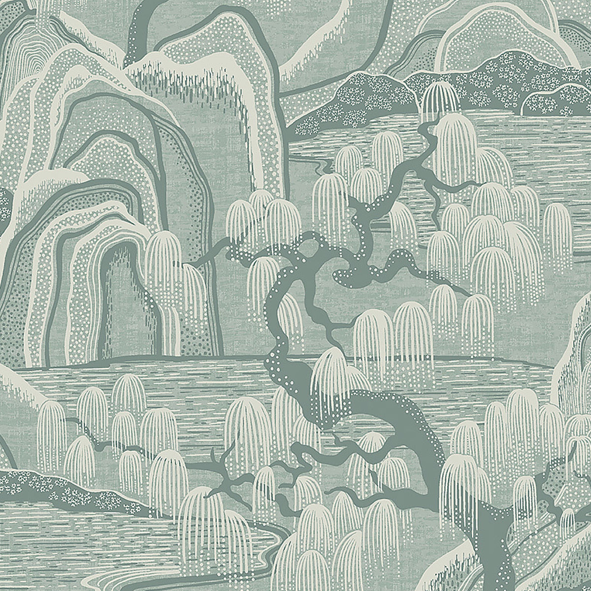 Schumacher Indigo Garden Mineral Wallpaper 3131