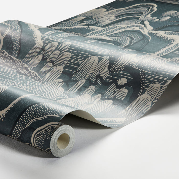 Schumacher Indigo Garden Blue Wallpaper Sample 3133