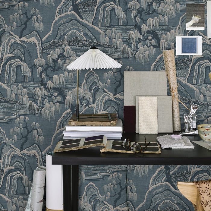 Schumacher Indigo Garden Blue Wallpaper Sample 3133