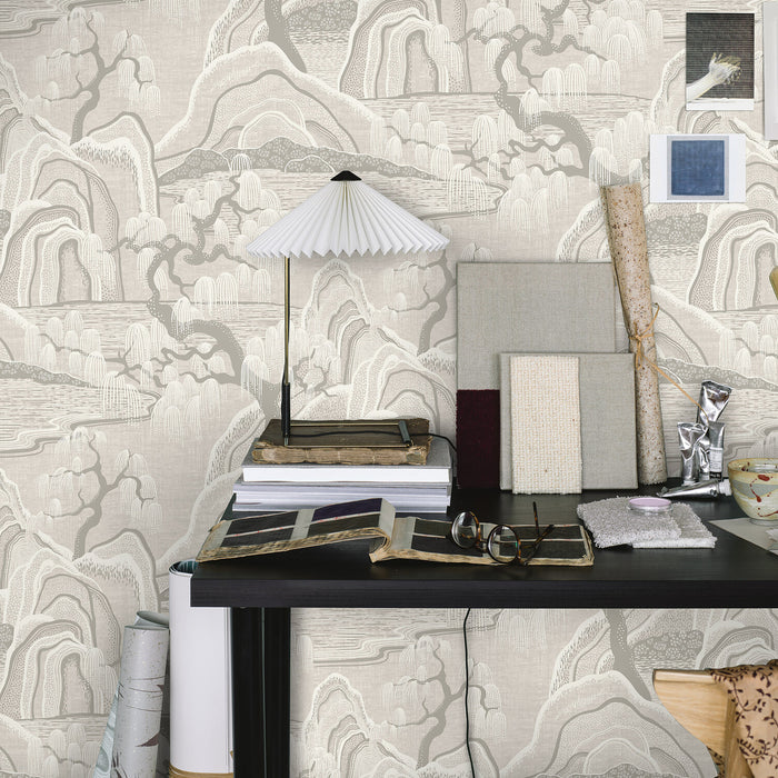 Schumacher Indigo Garden Grey Wallpaper Sample 3134
