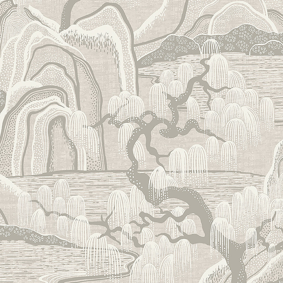 Schumacher Indigo Garden Grey Wallpaper Sample 3134