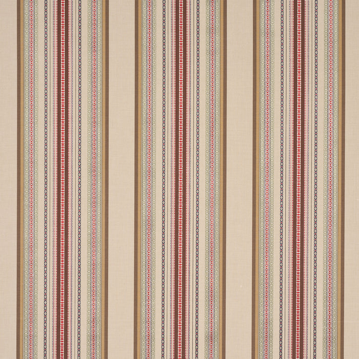 Schumacher Wellington Stripe Multi On Pecan Fabric Sample 3322011