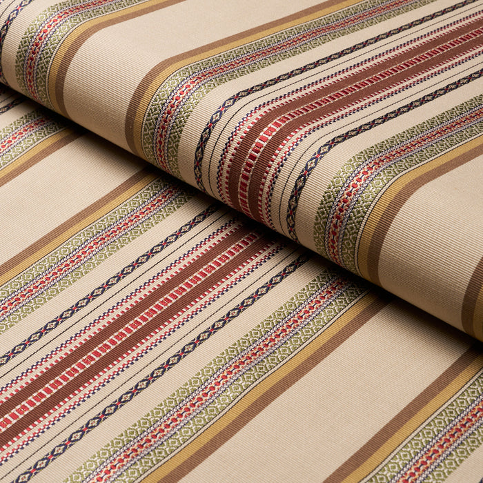 Schumacher Wellington Stripe Multi On Pecan Fabric 3322011