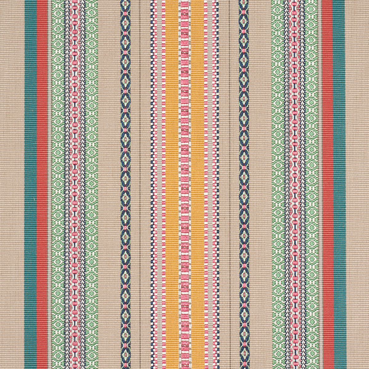 Schumacher Wellington Stripe Natural On Multi Fabric 3322026