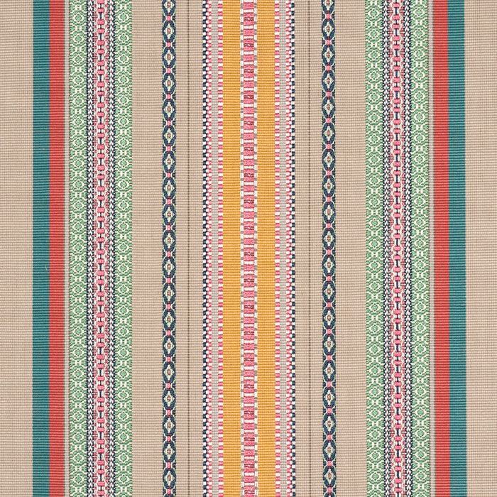 Schumacher Wellington Stripe Natural On Multi Fabric 3322026