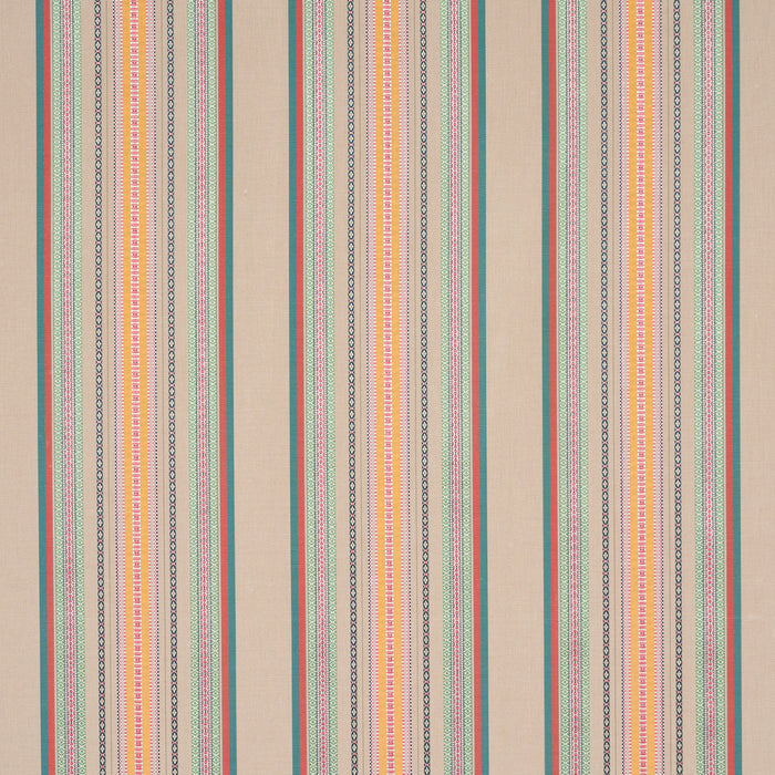 Schumacher Wellington Stripe Natural On Multi Fabric Sample 3322026