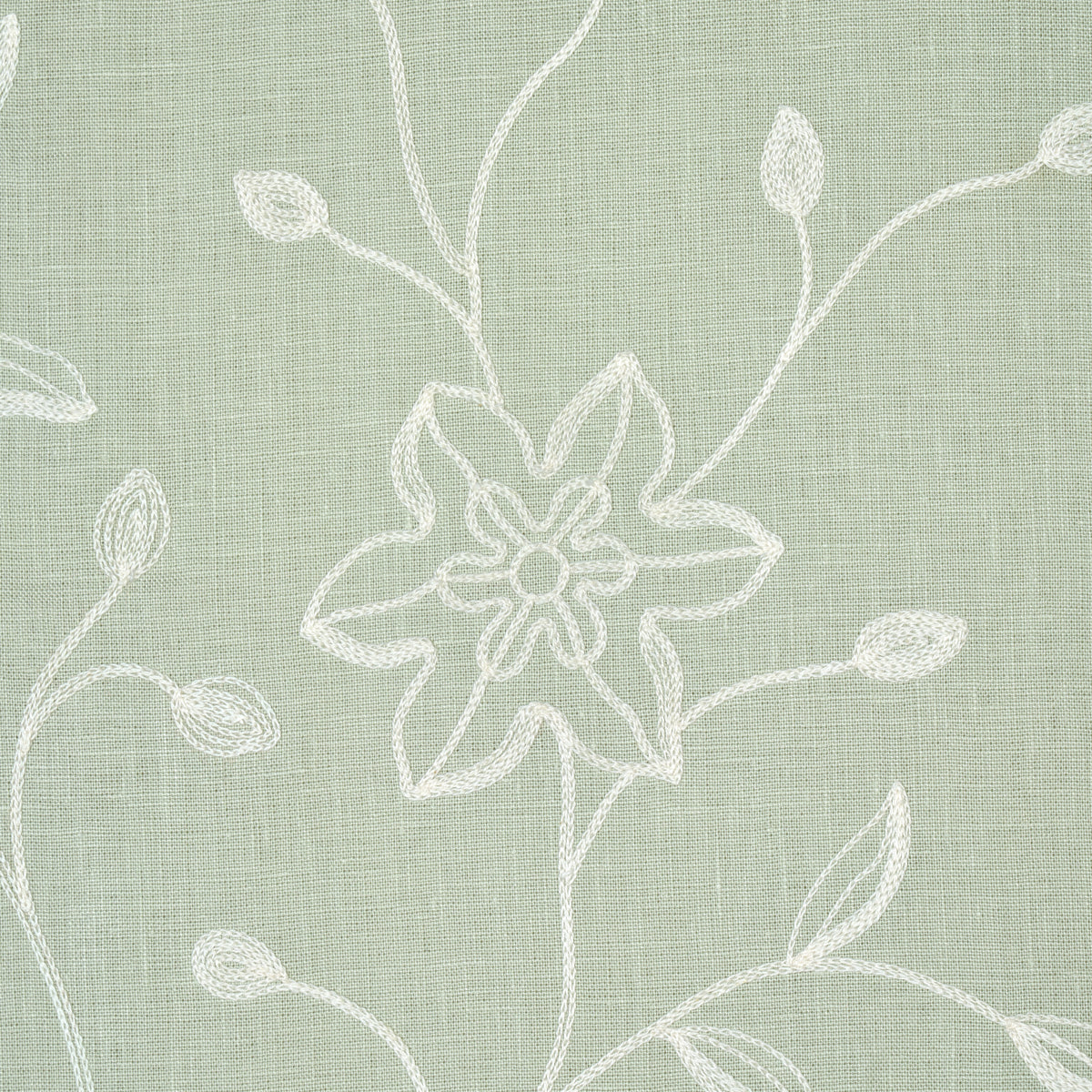 Schumacher Georgia Linen Embroidery Aqua Fabric 3491000