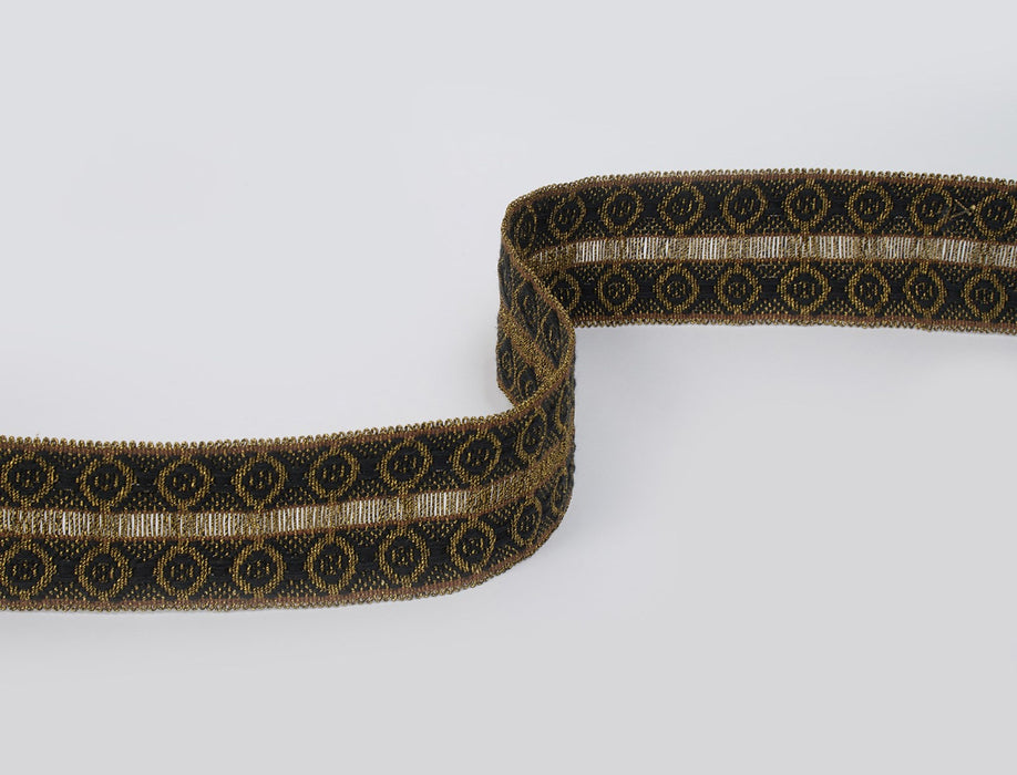 Jim Thompson Woven Diamonds Tape  Black Gold Trim Sample JT030049005