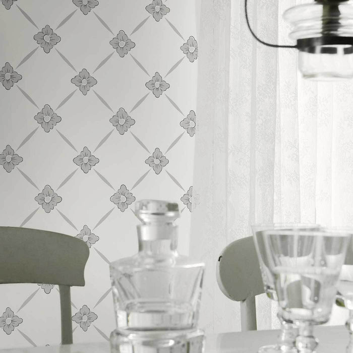 Schumacher Linne Grey And Silver Wallpaper Sample 4505