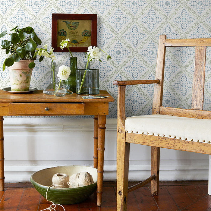 Schumacher Nyborg Blue And Green Wallpaper Sample 4516