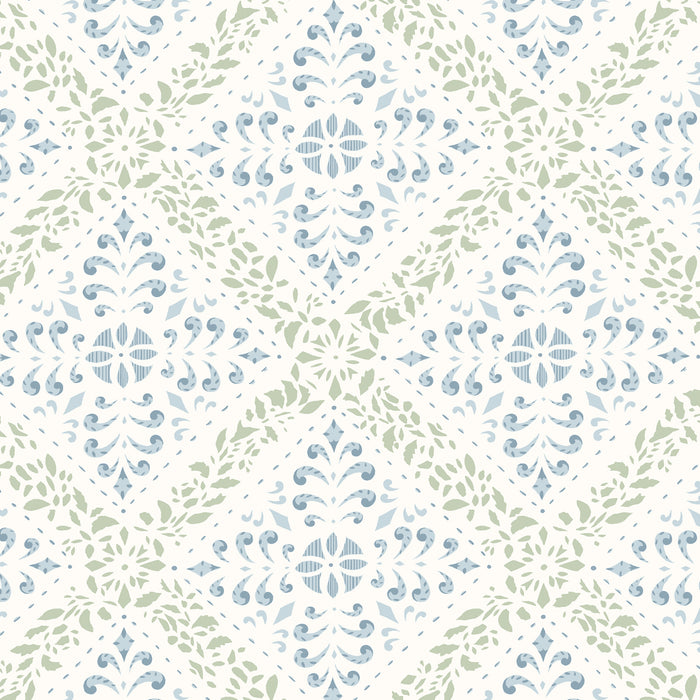 Schumacher Nyborg Blue And Green Wallpaper Sample 4516