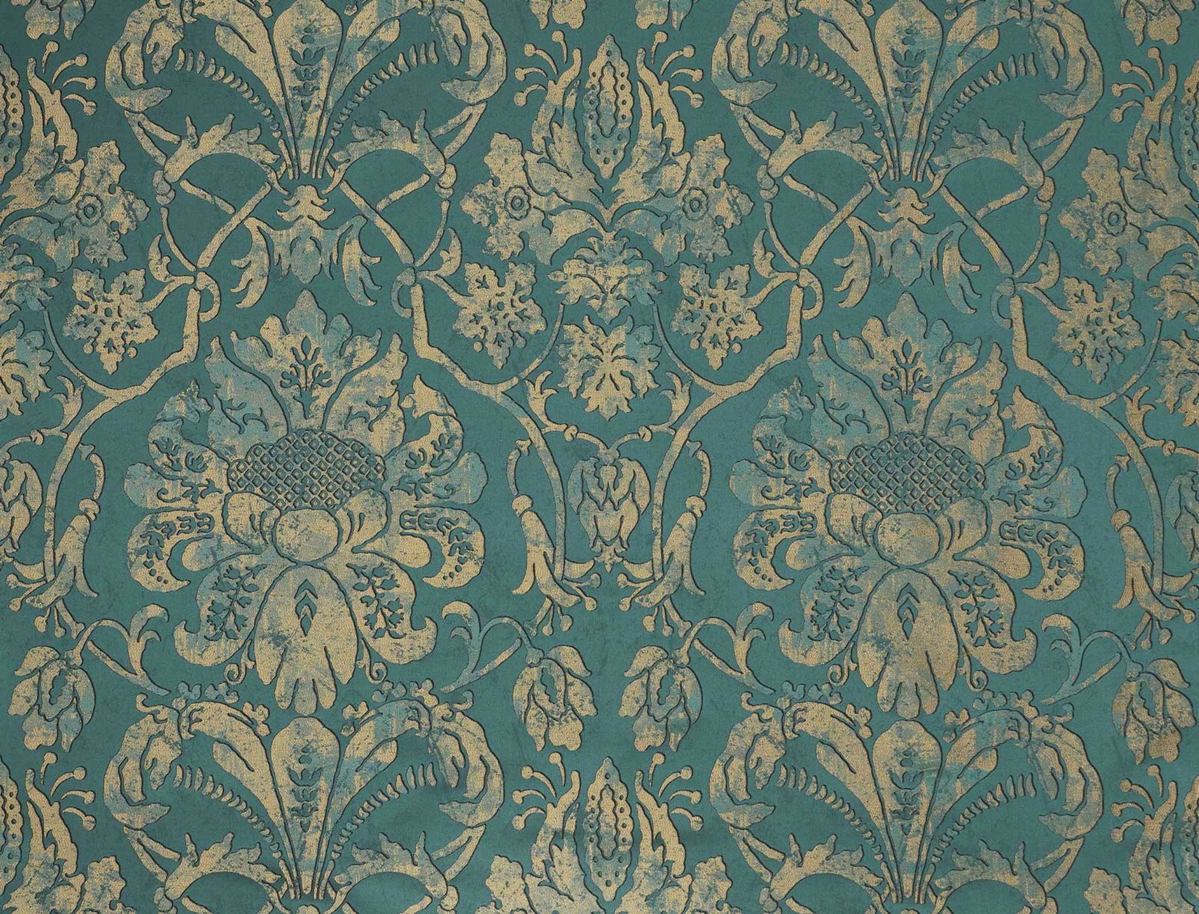 Jim Thompson Vintage Damask Peacock Blue Fabric JT013848003