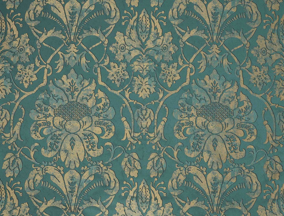 Jim Thompson Vintage Damask Peacock Blue Fabric JT013848003