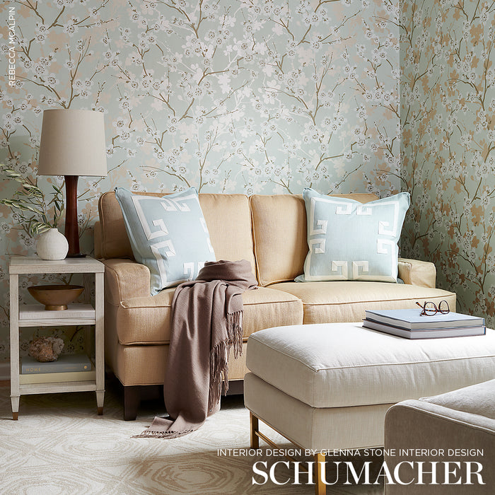 Schumacher Ming Cherry Blossom Aqua Wallpaper Sample 5001070