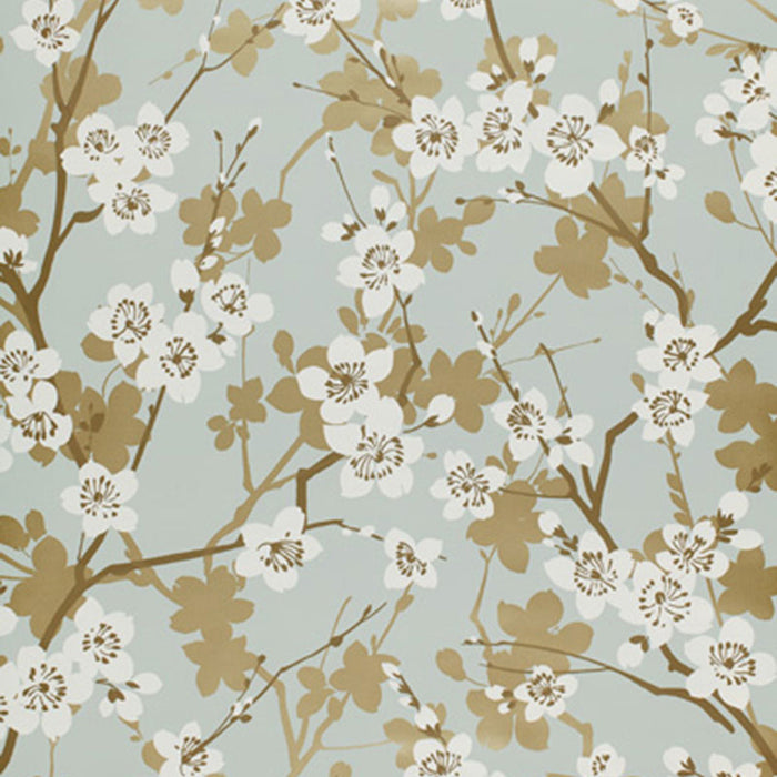 Schumacher Ming Cherry Blossom Aqua Wallpaper Sample 5001070