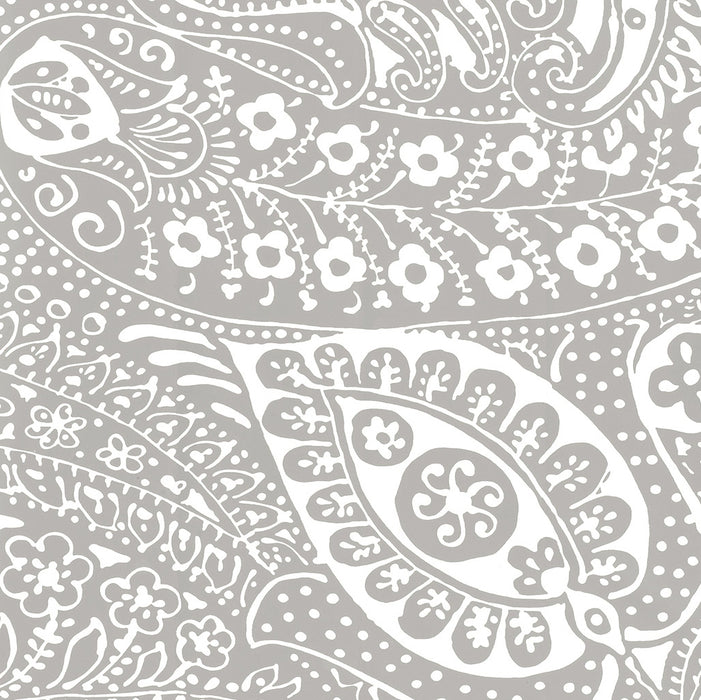 Schumacher Paisley Print Grey Wallpaper Sample 5003190