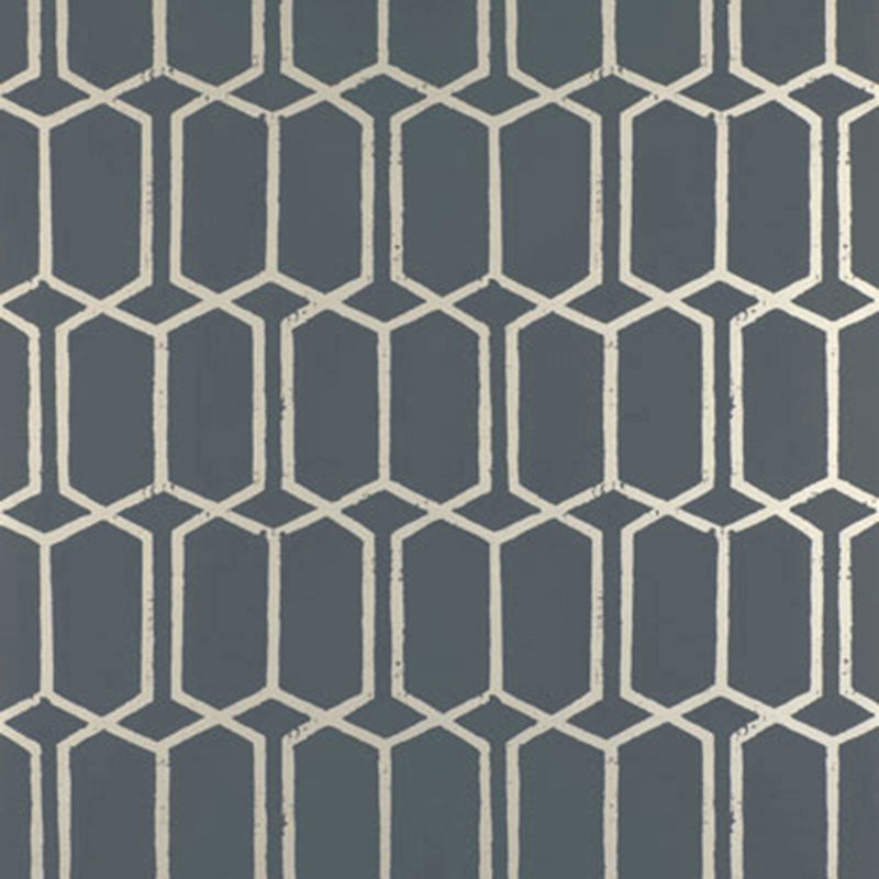 Schumacher Modern Trellis Charcoal Metallic Wallpaper Sample 5003281