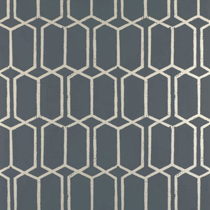 Schumacher Modern Trellis Charcoal Metallic Wallpaper Sample 5003281