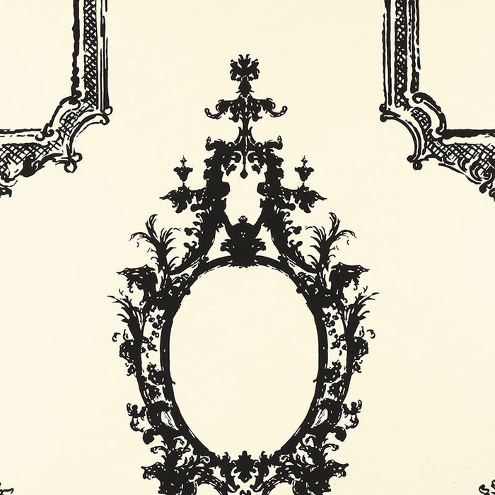 Schumacher Go Baroque Noir & Blanc Wallpaper Sample 5003290
