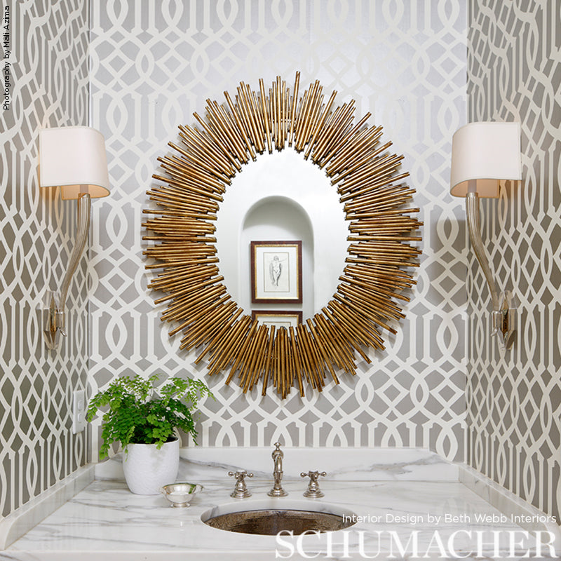 Schumacher Imperial Trellis Silver Wallpaper Sample 5003362