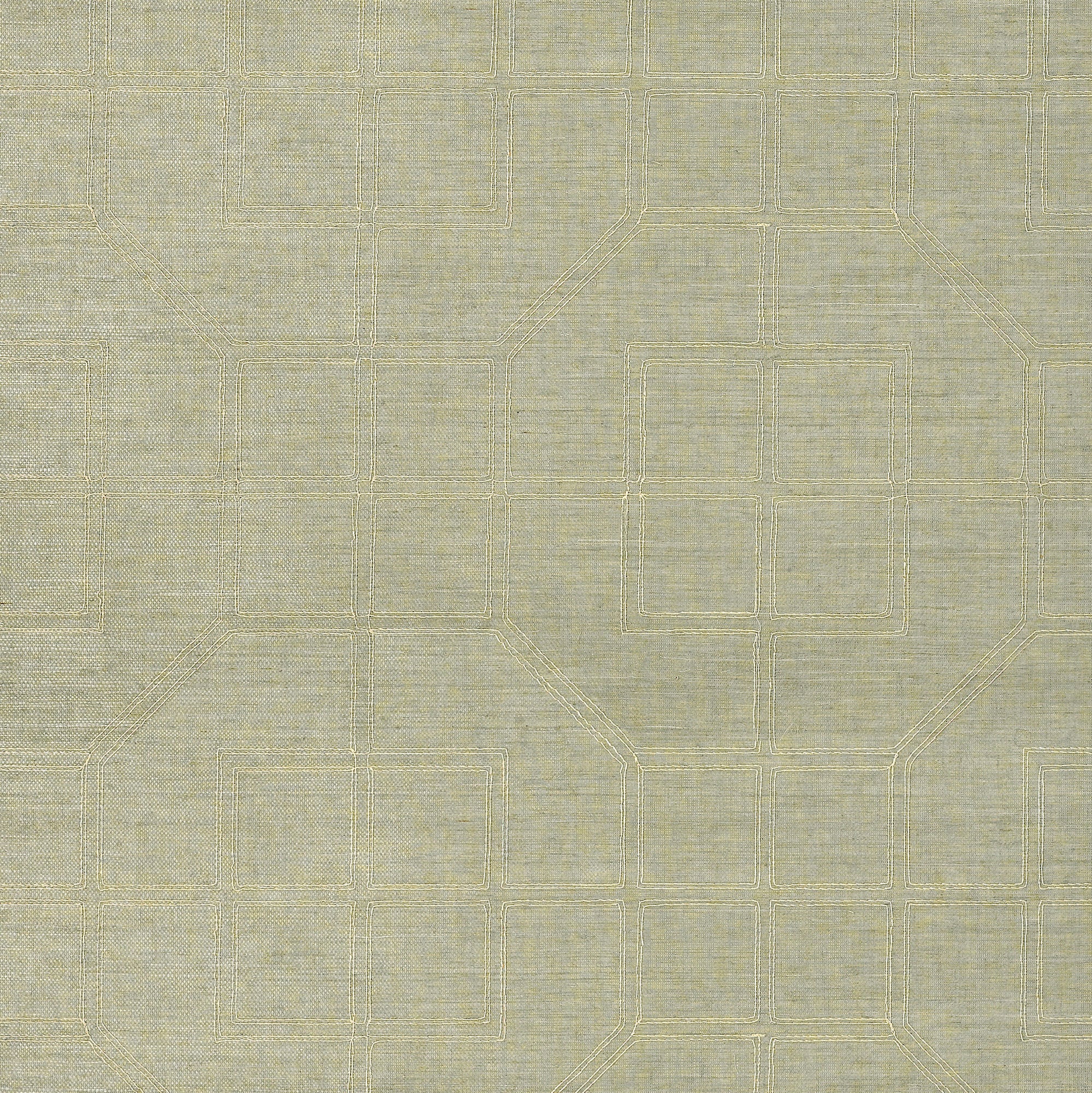 Schumacher Linyi Embroidered Fret Sisal Mist Wallpaper Sample 5003552