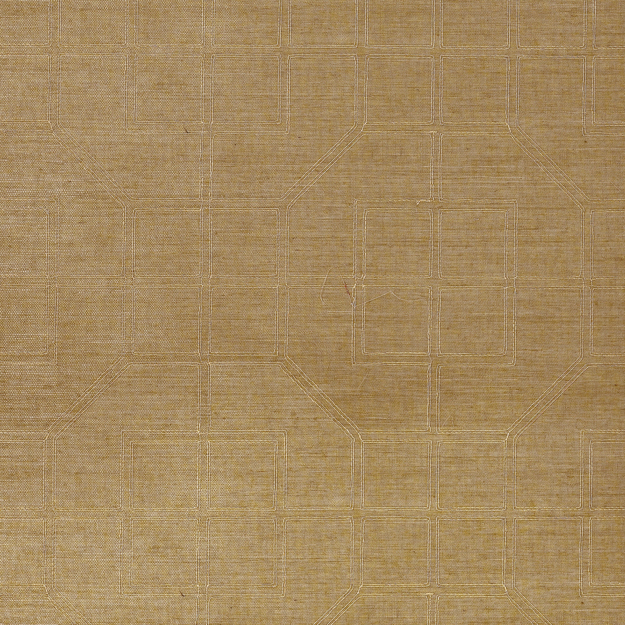 Schumacher Linyi Embroidered Fret Sisal Linen Wallpaper Sample 5003553