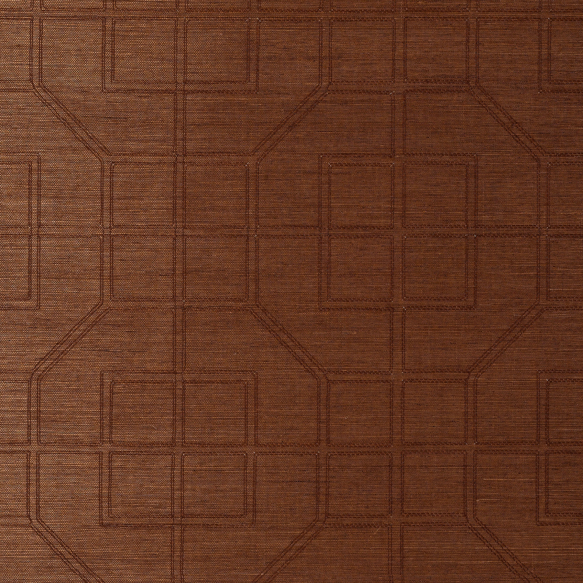 Schumacher Linyi Embroidered Fret Sisal Chestnut Wallpaper Sample 5003554
