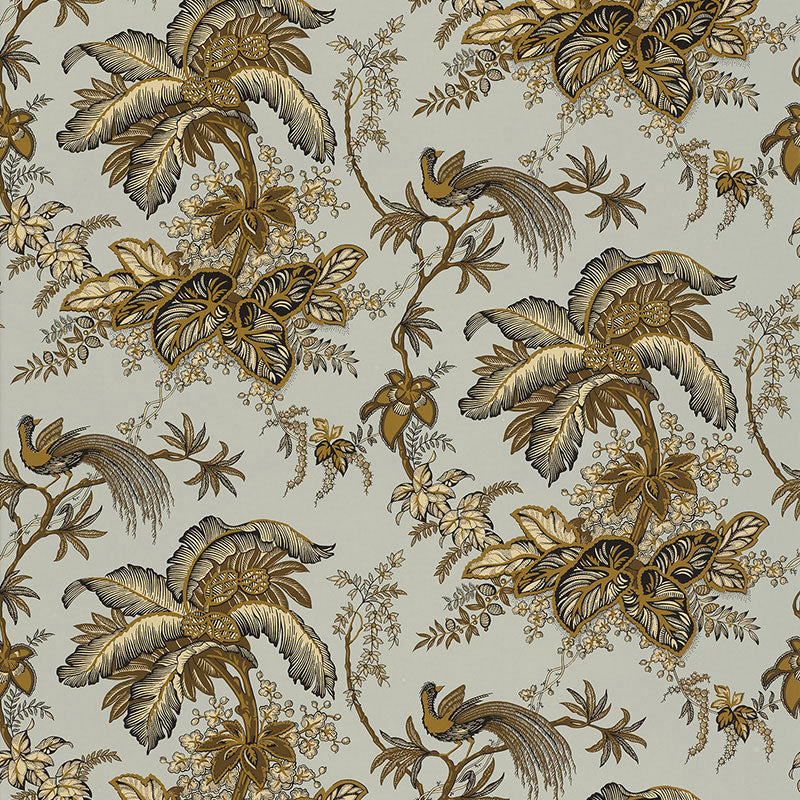 Schumacher Coconut Grove Aqua & Tan Wallpaper Sample 5004052