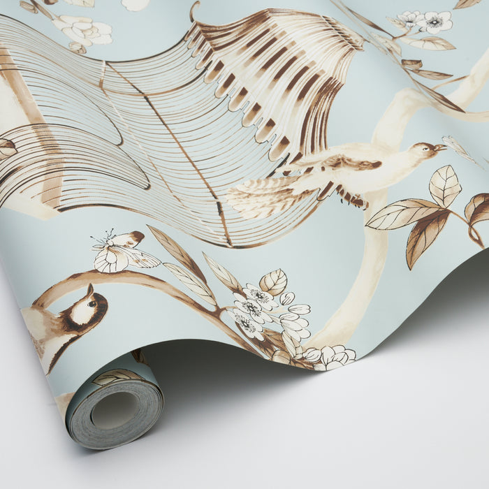 Schumacher Oiseaux Et Fleurs Mineral Wallpaper Sample 5004080