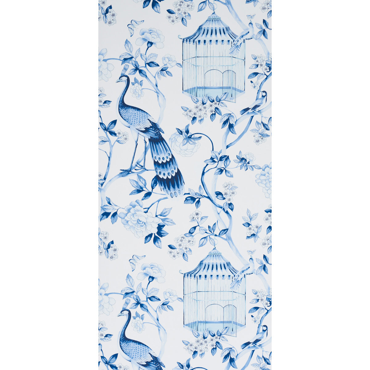 Schumacher Oiseaux Et Fleurs Porcelain Wallpaper Sample 5004081