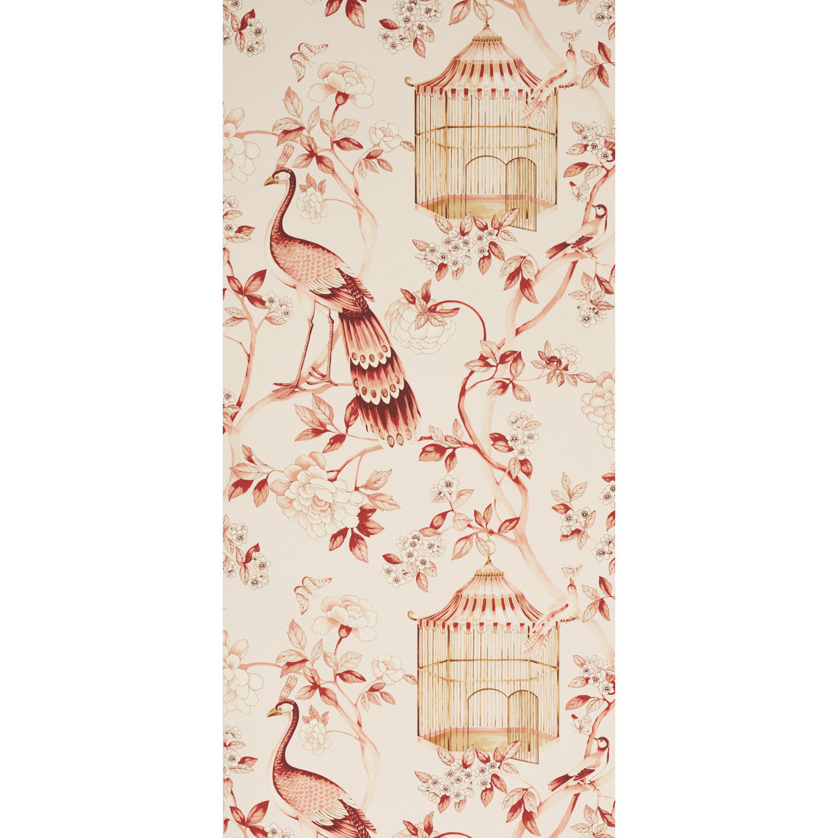 Schumacher Oiseaux Et Fleurs Cinnabar Wallpaper Sample 5004082
