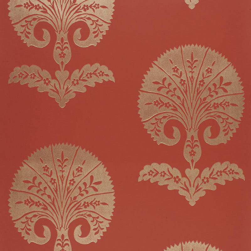 Schumacher Ottoman Flower Paprika Wallpaper Sample 5005083