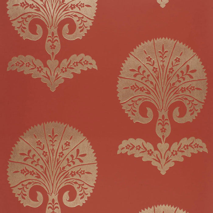 Schumacher Ottoman Flower Paprika Wallpaper Sample 5005083