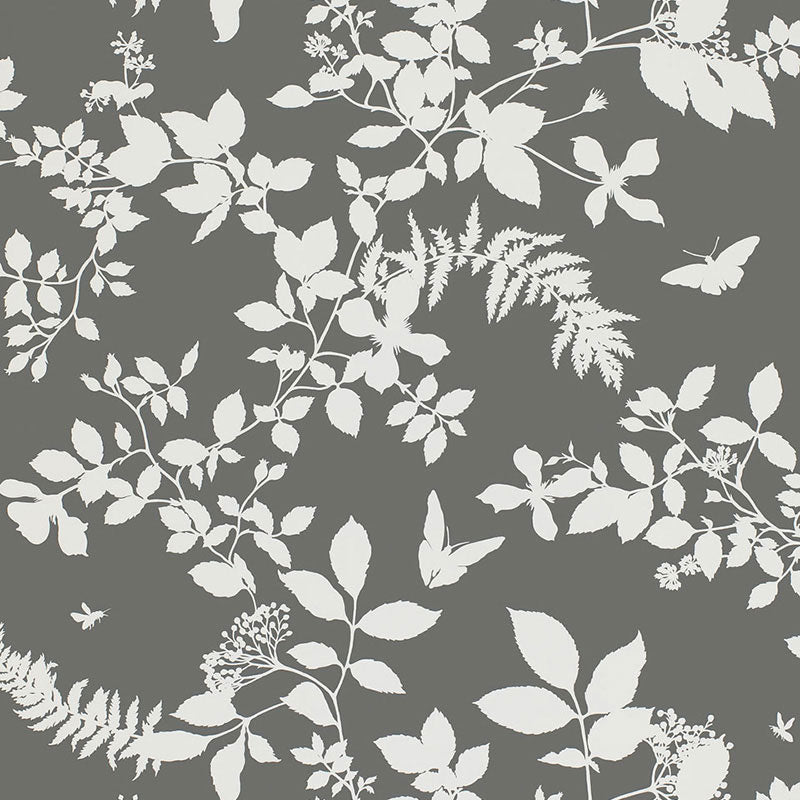 Schumacher Shadow Vine Charcoal Wallpaper Sample 5005103